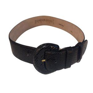 Donna Karan New York Womens Belt Size Small Black Genuine Leather Wide Italy